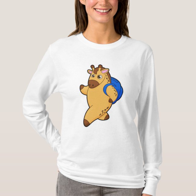 Giraffe as Student with Backpack T-Shirt (Front)