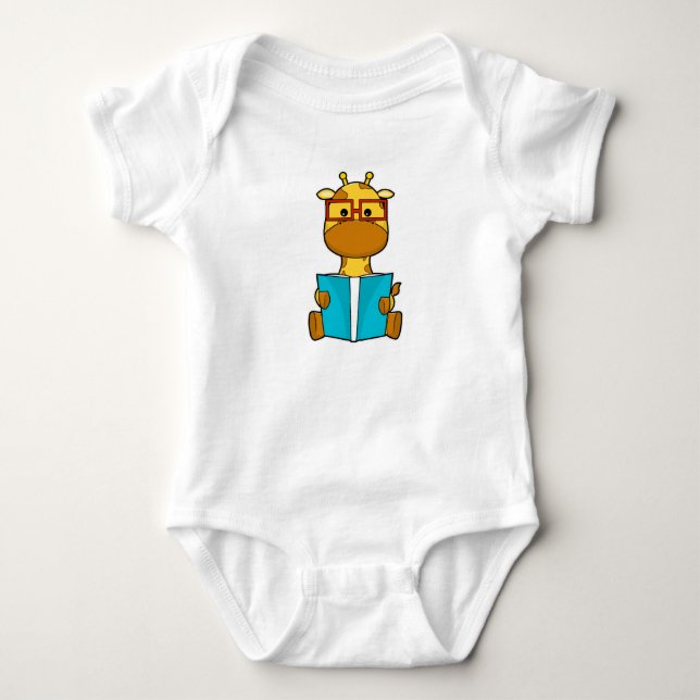 Giraffe as Student with Glasses & Book Baby Bodysuit (Front)