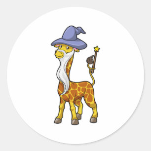 Giraffe as Wizard with Magic wand & Hat Classic Round Sticker