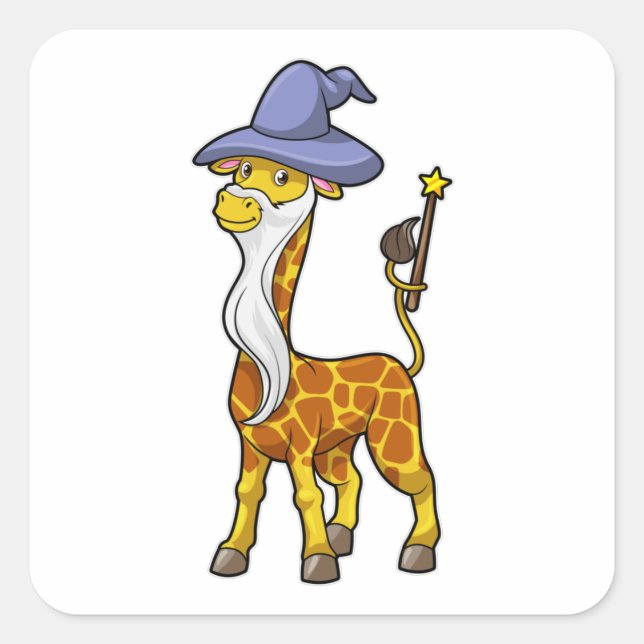 Giraffe as Wizard with Magic wand & Hat Square Sticker (Front)