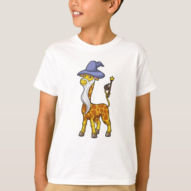 Giraffe as Wizard with Magic wand & Hat T-Shirt (Front)