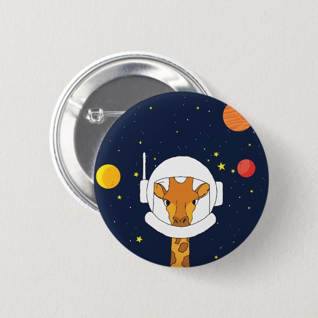 Giraffe Astronaut Animal With Space Helmet Clipart 6 Cm Round Badge (Front & Back)