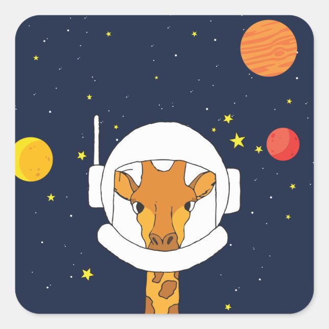 Giraffe Astronaut Animal With Space Helmet Clipart Square Sticker (Front)