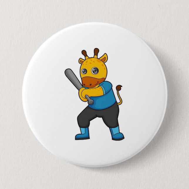 Giraffe at Baseball  with Baseball bat 7.5 Cm Round Badge (Front)