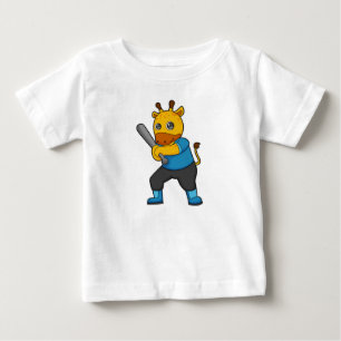 Giraffe at Baseball  with Baseball bat Baby T-Shirt