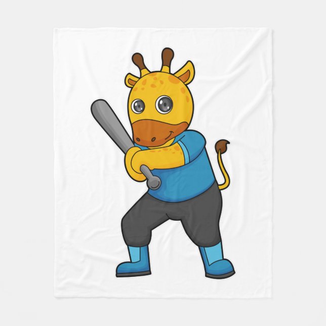 Giraffe at Baseball  with Baseball bat Fleece Blanket (Front)