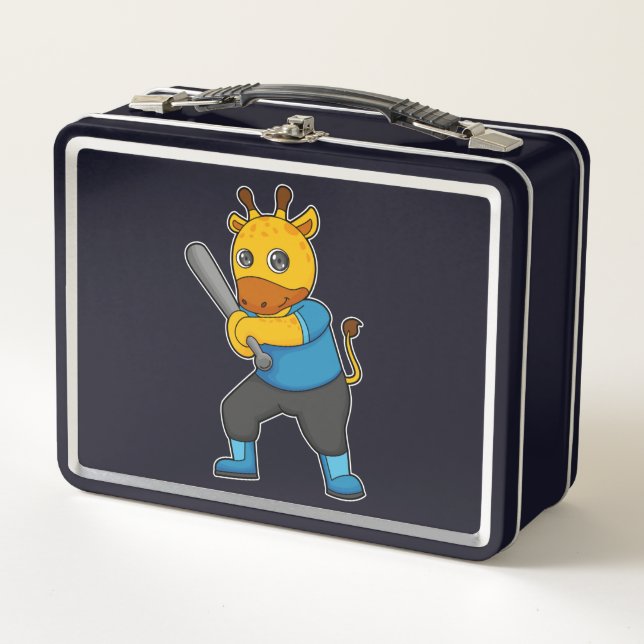 Giraffe at Baseball  with Baseball bat Metal Lunch Box (Front)