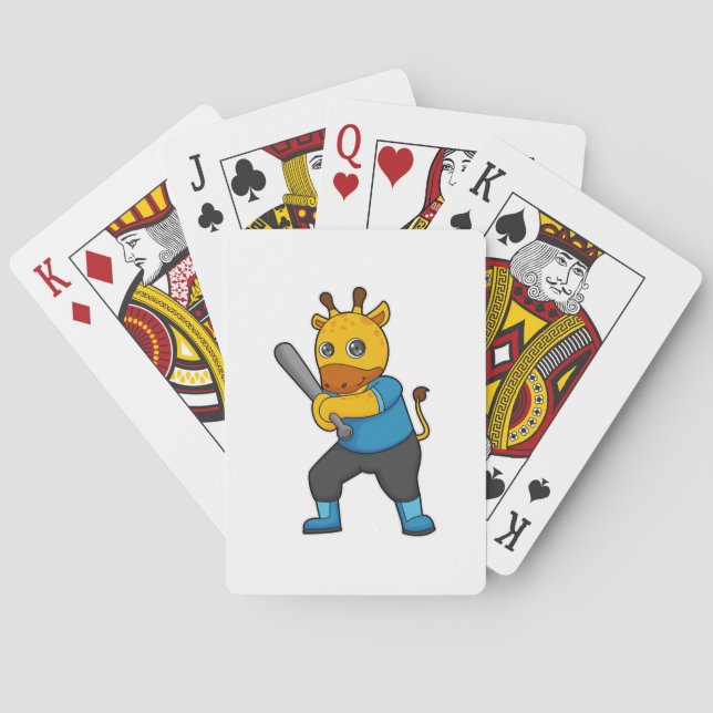 Giraffe at Baseball  with Baseball bat Playing Cards (Back)