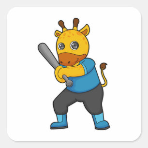 Giraffe at Baseball  with Baseball bat Square Sticker