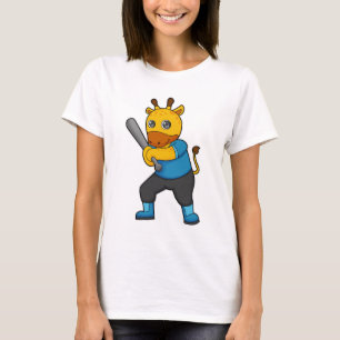 Giraffe at Baseball with Baseball bat T-Shirt