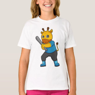 Giraffe at Baseball with Baseball bat T-Shirt