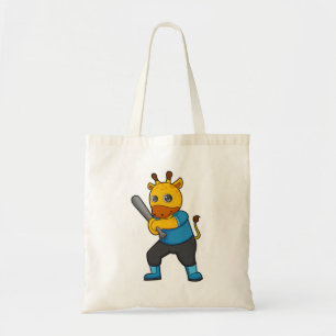 Giraffe at Baseball  with Baseball bat Tote Bag
