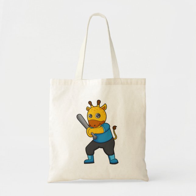 Giraffe at Baseball  with Baseball bat Tote Bag (Front)