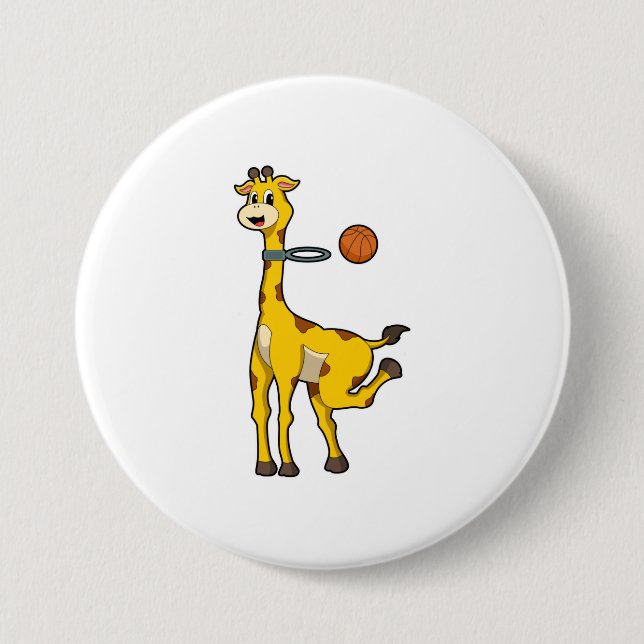 Giraffe at Basketball with Basketball hoop 7.5 Cm Round Badge (Front)