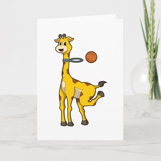 Giraffe at Basketball with Basketball hoop Card (Front)