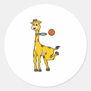 Giraffe at Basketball with Basketball hoop Classic Round Sticker