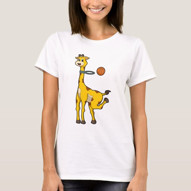 Giraffe at Basketball with Basketball hoop T-Shirt (Front)