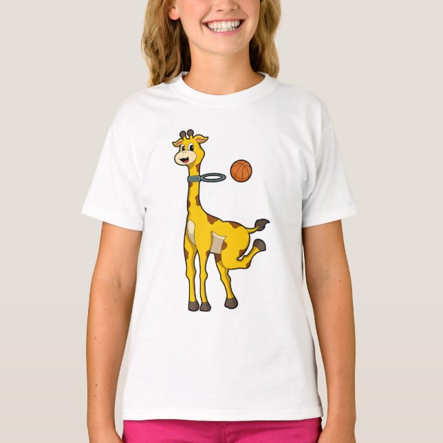 Giraffe at Basketball with Basketball hoop T-Shirt (Front)