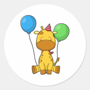 Giraffe at Birthday with Balloons Classic Round Sticker