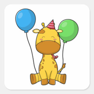 Giraffe at Birthday with Balloons Square Sticker