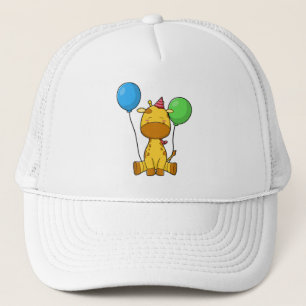 Giraffe at Birthday with Balloons Trucker Hat
