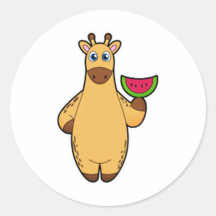 Giraffe at Eating with Watermelon Classic Round Sticker