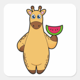 Giraffe at Eating with Watermelon Square Sticker