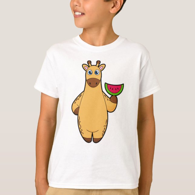 Giraffe at Eating with Watermelon T-Shirt (Front)