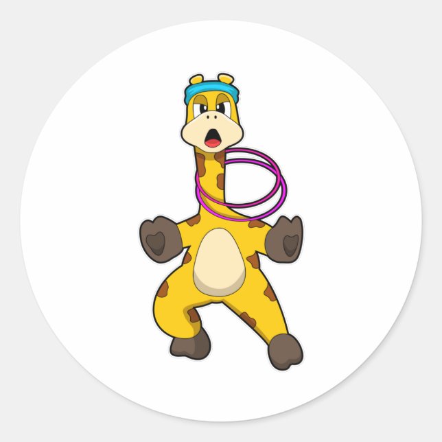 Giraffe at Fitness with Swing ring Classic Round Sticker (Front)
