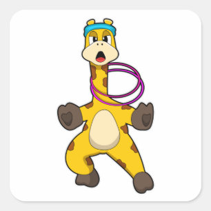 Giraffe at Fitness with Swing ring Square Sticker