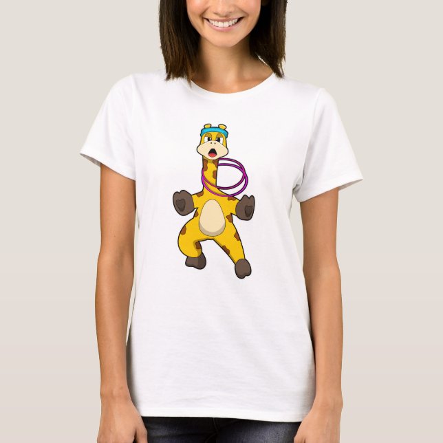 Giraffe at Fitness with Swing ring T-Shirt (Front)