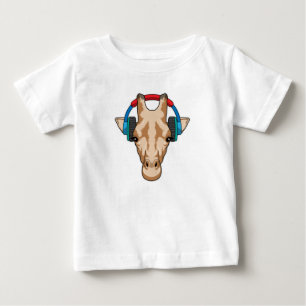 Giraffe at Music with Headphone Baby T-Shirt