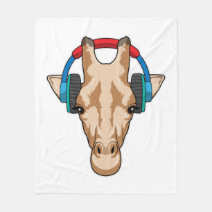 Giraffe at Music with Headphone Fleece Blanket