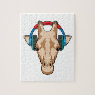 Giraffe at Music with Headphone Jigsaw Puzzle