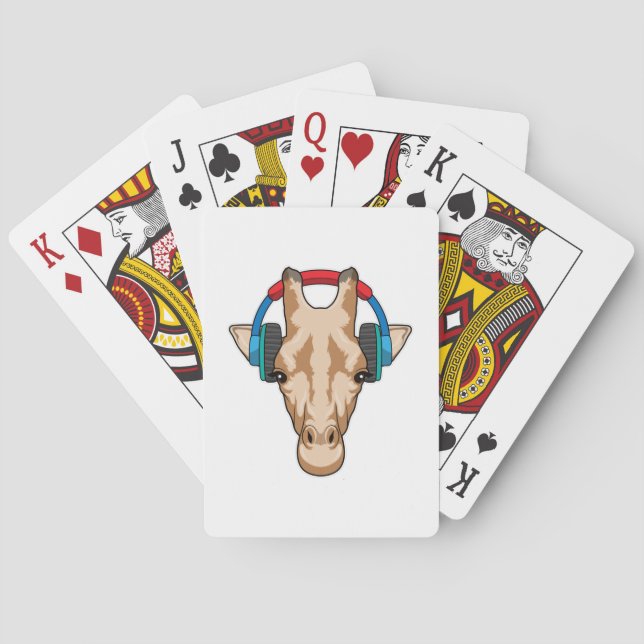 Giraffe at Music with Headphone Playing Cards (Back)