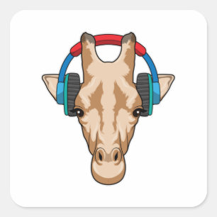 Giraffe at Music with Headphone Square Sticker