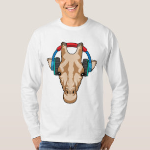 Giraffe at Music with Headphone T-Shirt
