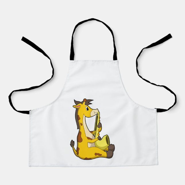 Giraffe at Music with Saxophone.PNG Apron (Front)