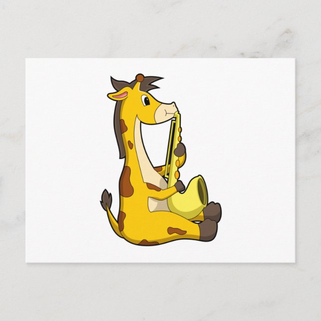 Giraffe at Music with Saxophone.PNG Postcard (Front)