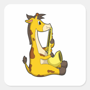 Giraffe at Music with Saxophone.PNG Square Sticker