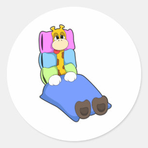 Giraffe at Sleeping with Blanket & Pillow Classic Round Sticker