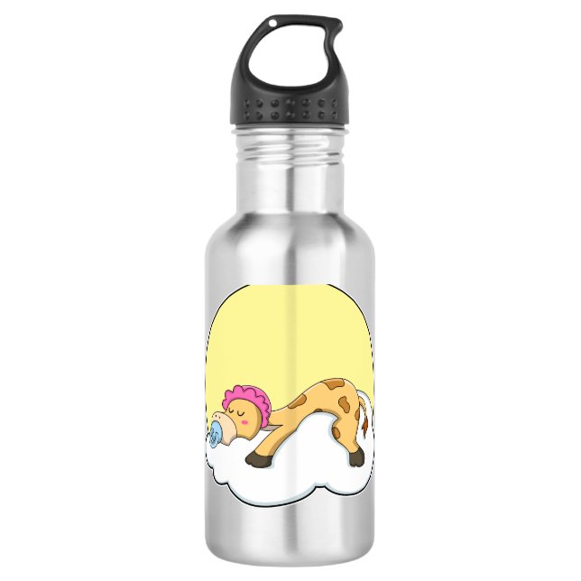 Giraffe at Sleeping with Cloud & Sun 710 Ml Water Bottle (Front)
