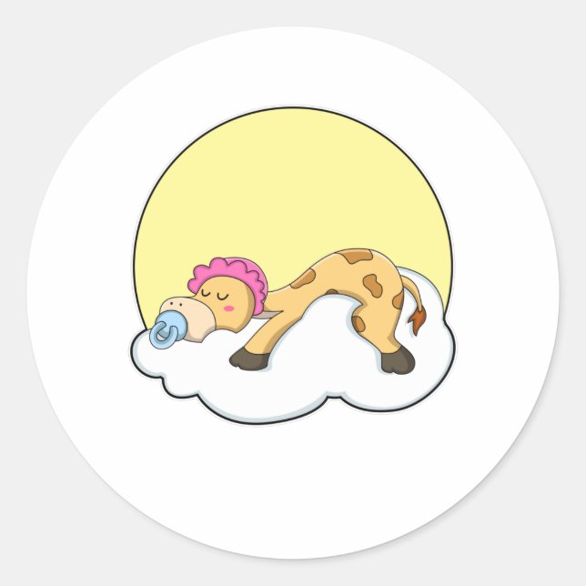 Giraffe at Sleeping with Cloud & Sun Classic Round Sticker (Front)