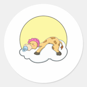 Giraffe at Sleeping with Cloud & Sun Classic Round Sticker
