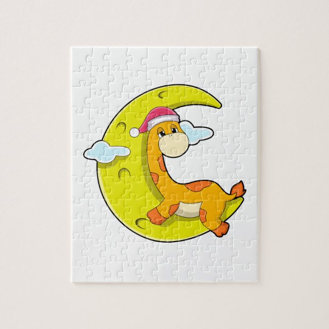 Giraffe at Sleeping with Moon Jigsaw Puzzle (Vertical)