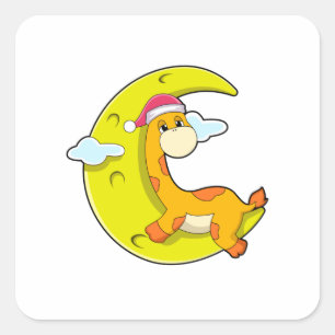 Giraffe at Sleeping with Moon Square Sticker