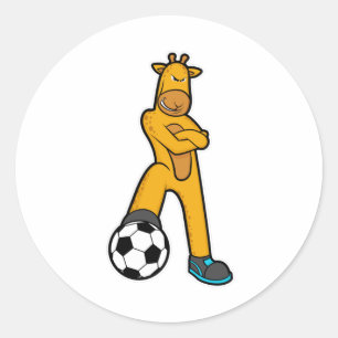 Giraffe at Sports with Soccer ball Classic Round Sticker