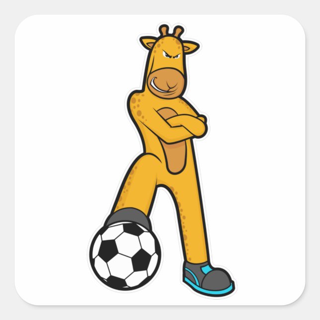 Giraffe at Sports with Soccer ball Square Sticker (Front)