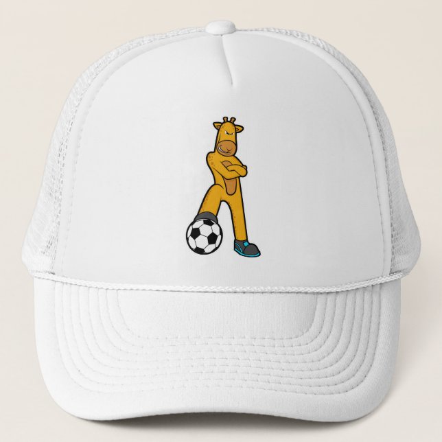 Giraffe at Sports with Soccer ball Trucker Hat (Front)