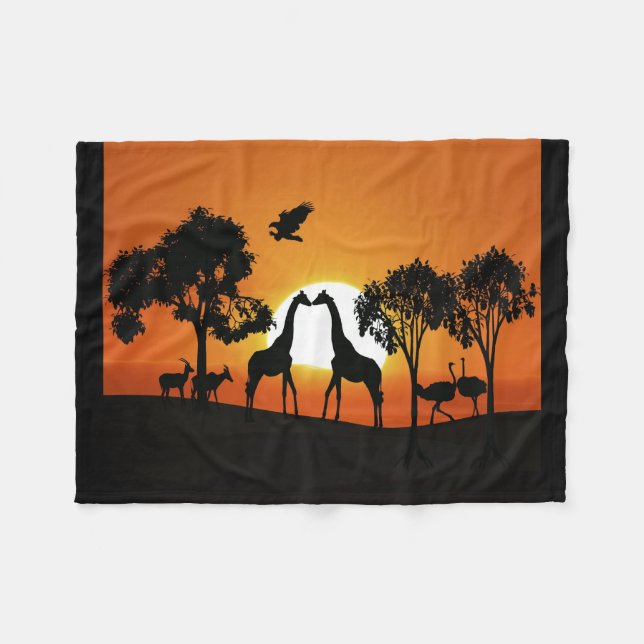 Giraffe at sunset fleece blanket (Front (Horizontal))